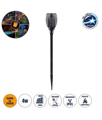 GloboStar® 71528 Αυτόνομο Ηλιακό Φωτιστικό LED SMD 4W 200lm με Ενσωματωμένη Μπαταρία 800mAh - Φωτοβολταϊκό Πάνελ - Αισθητήρα Ημέρας-Νύχτας Φαναράκι Κήπου - Εφέ Φλόγας Διακοσμητικό Αυτόνομο Αδιάβροχο IP65 1500-2000K Φ9.5 x Υ60cm